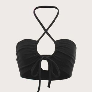 SHEIN Black Cropped Tye Top